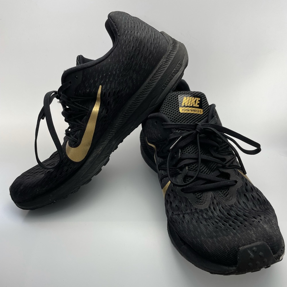 Nike Women’s Zoom Winflo 5 BV1253-001 Black Gold Running Shoes Lace Up Size 9
